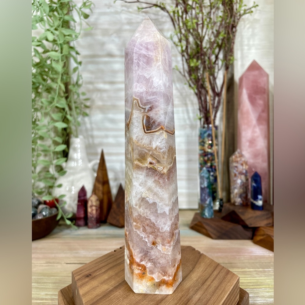 1011 Crazy Lace Agate with Purple Amethyst Crystal Tower - Large 8 Inches Tall